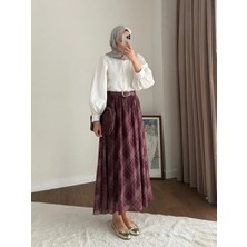 Miraydin Butik Desenli ve Kemerli Şifon Etek - Bordo