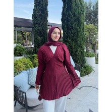 Miraydin Butik Pilise Detaylı Fermuarlı Bluz - Bordo