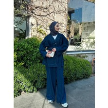 Miraydin Butik  Kadın Düğmeli ve Kemerli Denim Ikili Takım M61824 -  Koyu Kot