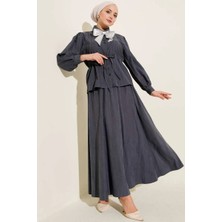 Miraydin Butik Belden Sıkmalı Gömlekli Etekli Takım M25153 - Füme