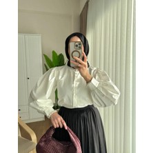 Miraydin Butik Kadın Balon Kol Etek Üstü Kısa Gömlek M24135 - Beyaz