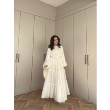Miraydin Butik Bağcık Detaylı Fırfırlı Şifon Elbise - Ekru