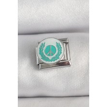 Bucuks Mey Ithalat® 316L Çelik Gümüş Renk Beyaz Mavi Barış Işareti Işlemeli Nomination Charm