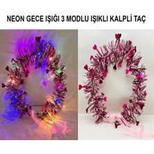 Bucuks Mey Ithalat® Kalp Püsküllü Gece Parıltısı 3 Modlu LED Li Işıklı Taç Fuşya Renk
