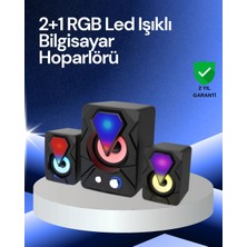Bucuks Mey Ithalat® Rgb LED Işıklı 2.1 USB Oyun Hoparlörü Derin Bas ve Net Ses