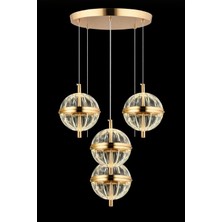 Marsel Lighting Küre 4lü Gold Modern Avize 3 Renk LED Isıklı Salon Oturma Odası Avize