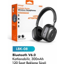 Azurtech Lbk-08 Bluetooth 6.0 Kulak Üstü Kulaklık Katlanabilir Kablosuz Headphone 300MAH Uzun Pil Ömrü