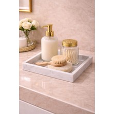 Marbello 20X20 cm Mermer Tepsi | Kare Banyo Organizer Mutfak Sunum Tepsisi Kahve Parfüm Takı Standı