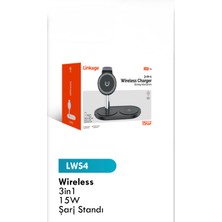 Azurtech Lws4 3’ü 1 Arada Kablosuz Şarj Standı 15W Magsafe Uyumlu Telefon + Saat + Kulaklık Wireless Charger