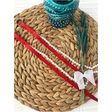 Nuksoc Dökülen Incili Sade Kırmızı Kurdeleli Desensiz Söz Nişan Yüzük Kurdelesi Kına Düğün Brıde