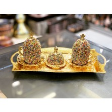 Ceyyiz Ikili Renkli Kristal Taş Kaplama Kahve Fincan Seti