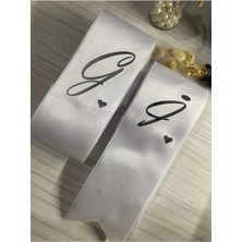 Nuksoc Nişan Düğün Kalp Detaylı Gümüş Parlak Baskılı Gelin Damat Takı Kurdelesi