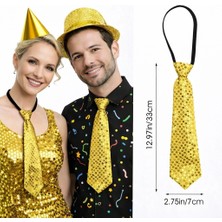 Epilons Altın Renk Pul Payetli Işıltılı Parti Kravatı 33 cm