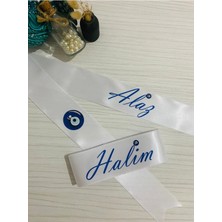 Nuksoc Sünnet Takı Kurdelesi Tören Kurdelesi Beyaz Saten Isimli Nazar Boncuklu Kurdele