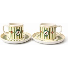 Tediks Vintage Çizgili Kuş Desenli 2'li Kahve Fincanı Seti – Şık Tabaklı Fincan Takımı