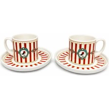 Tediks Vintage Çizgili Kuş Desenli 2'li Kahve Fincanı Seti – Şık Tabaklı Fincan Takımı