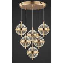 Marsel Lighting Küre 6lı Gold Modern Avize 3 Renk LED Isıklı Salon Oturma Odası Avize