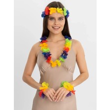 Bucuks Mey Ithalat® Rengarenk Hawaii Kolye Taç Bileklik Seti 4 Parça