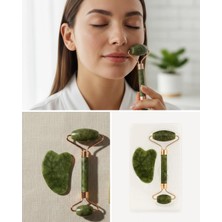 Bucuks Mey Ithalat® Doğal Yeşim Taşı Yüz Masaj Roller ve Gua Sha Seti 2 Parça