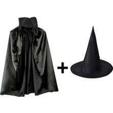 Bucuks Mey Ithalat® Siyah Yakalı Pelerin ve Siyah Cadı Şapkası Seti Çocuk Boy