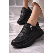 Slipcat Yan Fermuarlı Işıltılı Trend 5 cm Platform Kadın Sneaker Spor Ayakkabı