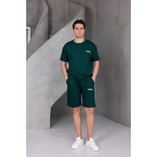 Dark Moda Erkek Baskılı Oversize Alt-Üst 2 Iki Iplik Kompakt Şort Takımı