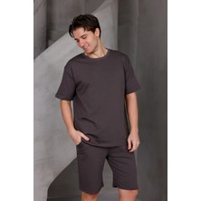 Dark Moda Erkek Basic Oversize Alt-Üst 2 Iki Iplik Kompakt Şort Takımı