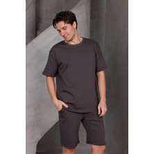 Dark Moda Erkek Basic Oversize Alt-Üst 2 Iki Iplik Kompakt Şort Takımı