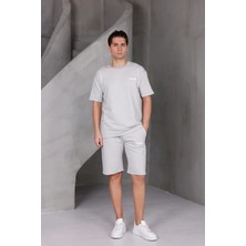 Dark Moda Erkek Baskılı Oversize Alt-Üst 2 Iki Iplik Kompakt Şort Takımı