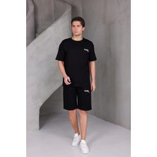 Dark Moda Erkek Baskılı Oversize Alt-Üst 2 Iki Iplik Kompakt Şort Takımı