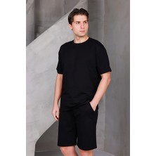 Dark Moda Erkek Basic Oversize Alt-Üst 2 Iki Iplik Kompakt Şort Takımı