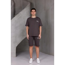 Dark Moda Erkek Baskılı Oversize Alt-Üst 2 Iki Iplik Kompakt Şort Takımı