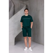 Dark Moda Erkek Garnili Şeritli Oversize Alt-Üst 2 Iki Iplik Kompakt Şort Takımı
