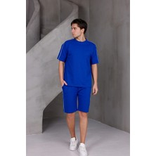 Dark Moda Erkek Şeritli Oversize Alt-Üst 2 Iki Iplik Kompakt Şort Takımı