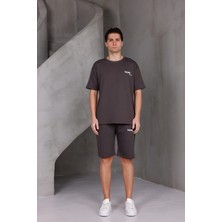 Dark Moda Erkek Baskılı Oversize Alt-Üst 2 Iki Iplik Kompakt Şort Takımı
