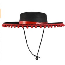 Bucuks Mey Ithalat® Kırmızı Ponponlu Siyah Renk Çocuk Ispanyol Şapkası