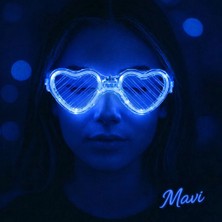 Bucuks Mey Ithalat® Mavi LED Işıklı Kalp Gözlük – 3 Modlu Parti &amp; Glow Gözlüğü
