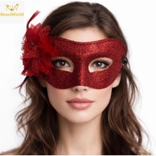 Bucuks Mey Ithalat® Kırmızı Simli Tüylü Balo Maskesi – Kadın Parti &amp; Maskeli Balo Maskesi