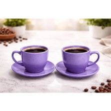 Tediks 2 Kişilik Mor Kahve Fincanı Seti – Tabaklı Modern Kahve Fincanı Takımı – Şık Kahve Fincanı
