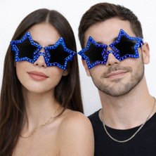 Bucuks Mey Ithalat® Mavi Renk Disko Yıldızı Retro Parti Gözlüğü 16X7 cm
