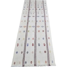 Zehra Abla Halı El Dokuma Nadir Ak Pamuklu Yörük Yün Yolluk Kilim 7112