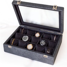 Shansora Design El Yapımı 15'li Premium Saat Kutusu, Suni Deri Kaplamalı, Camlı Özel Tasarım, Aksesuar Düzenleyici
