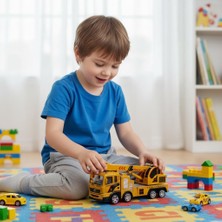 BURADABULDUN Oyuncak Vinç Kamyonu 17 cm - Hareketli Vinçli Iş Makinesi Oyuncak Sarı