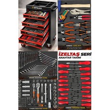Staxx Power Xl Trend Izeltaş Seri 5 Çekmeceli Içi Dolu 185 Parça Full Set Alet Dolabı Atölye Usta Takım Arabası