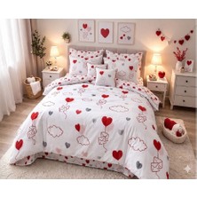 Elif Nazlı Perde Çift Kişilik Nevresim Takımı- %100 Pamuk-Kalp Desenli