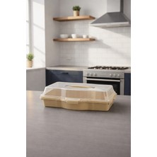 Kazen Home Kazen 3’ü 1 Arada Borcam ve Kek Kalıbı Taşıma Kabı (Bej) – Kilitli Kapaklı Saklama Kutusu