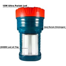 Kaia Life Silver Projektör 15W LED Şarjlı El Feneri ve X2 Tüp 26SMD LED Çift Yönlü