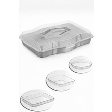 Kazen Home Kazen 3’ü 1 Arada Borcam ve Kek Kalıbı Taşıma Kabı (Gri) – Kilitli Kapaklı Saklama Kutusu