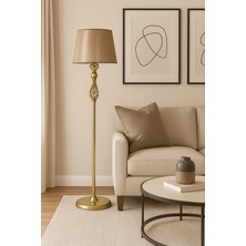 Epifanio Şelale Burgulu Mat Gold Vizon Şapkalı Metal Lambader – Dekoratif Ev Salon Aydınlatması