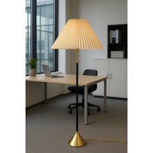 Vinner Luxora Modern Finlin Şapkalı Metal Lambader - Krem Plise / Eskitme Mat Gold Taban
